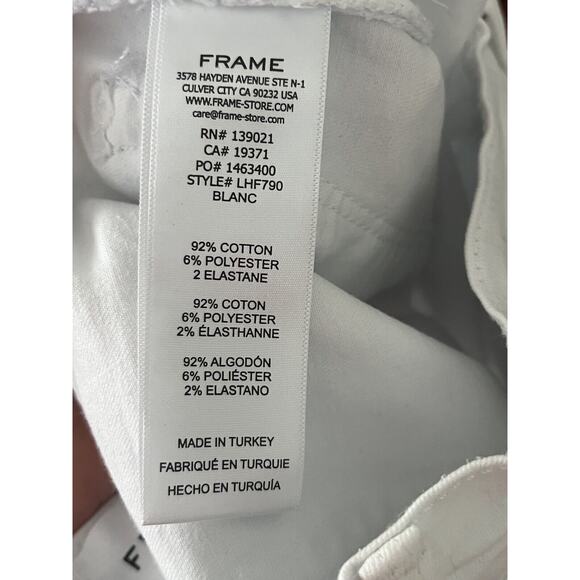 FRAME Denim Le High Flare Jeans Blanc •25• White Stretch Cropped Raw Hem - Picture 6 of 7